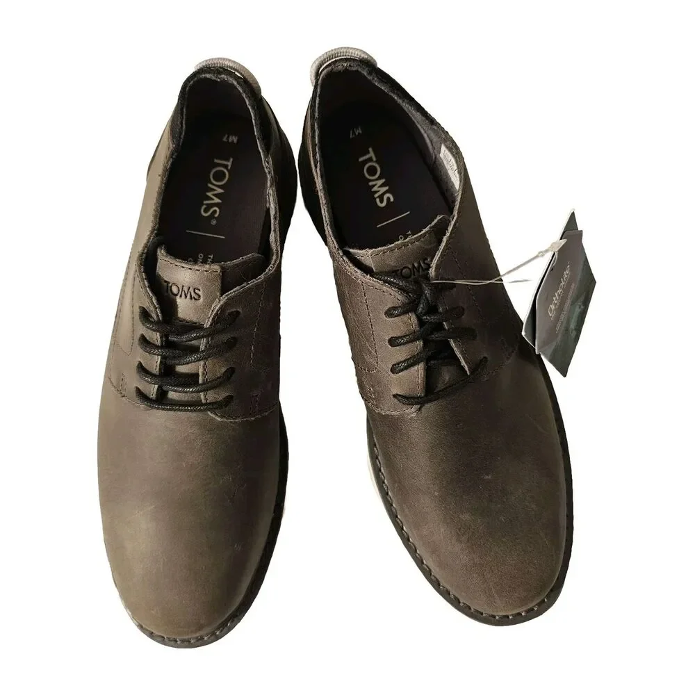 TOMS Men's Navi Water Resistant Smoke Grey Leather Oxford Dress Shoe sz 7‎